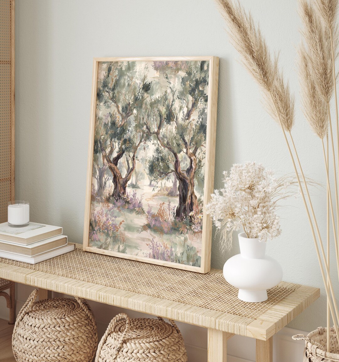 Mediterranean Wall Art for Living Room | Boho Olive Tree Watercolor ...