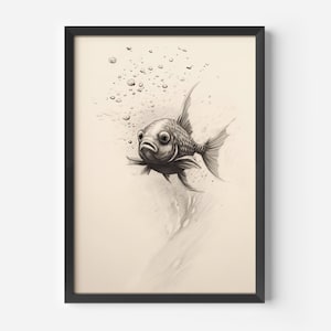 Divertente murale per bagno | Poster retrò con pesce | Decorazione divertente per bagno | Poster originale per bagno | Decorazione per bagno per ospiti | Bagno