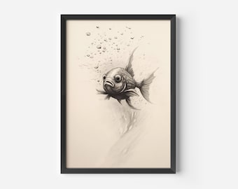 Funny bathroom wall art | Retro fish poster | Humorous bathroom decoration | Original bathroom poster | Guest WC decoration | Bathroom
