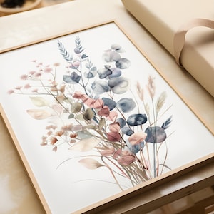 Arredamento boho: rami di eucalipto dai colori tenui | Poster di fiori secchi di eucalipto | Piante in stile hygge