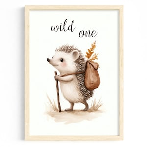 Kinderzimmer Waldtiere Kunst | Skandinavisches Poster Igel Aquarell | Naturdeko Neutral Geburtsgeschenk | Babyzimmer Deko Tier Illustration