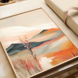 Paesaggio colorato con montagne: Poster astratto | Poster idilliaco della natura | Design delle pareti del soggiorno | Esperienza della natura | Atmosfera di vita naturale