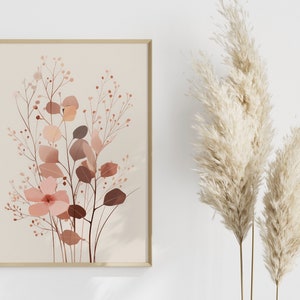 Atmosfera di benessere: poster di fiori acquerellati | Palette di colori caldi | Accoglienti toni rossi | Poster di piante hygge | Decorazione murale minimalista