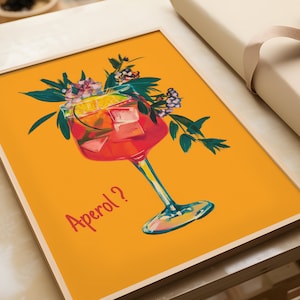 Wohnzimmer Wandkunst modern | Retro Cocktail Poster | Buntes Aperitif Design | Fröhliche Bar Dekoration Küche Esszimmer | Aperol Spritz Deko