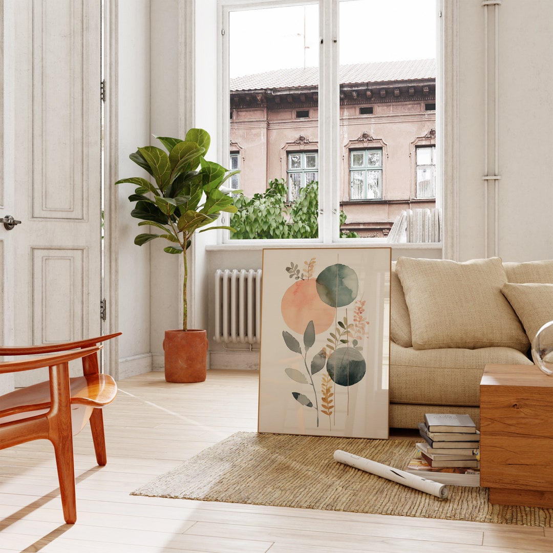 Scandinavian Living Room Art | Watercolor Botanical Print Design