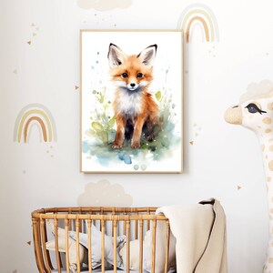 Decorazione per soggiorno | Illustrazione di volpe ad acquerello | Simpatica stampa di animali | Stampa artistica scandinava per cameretta, ufficio, regalo immagine 8