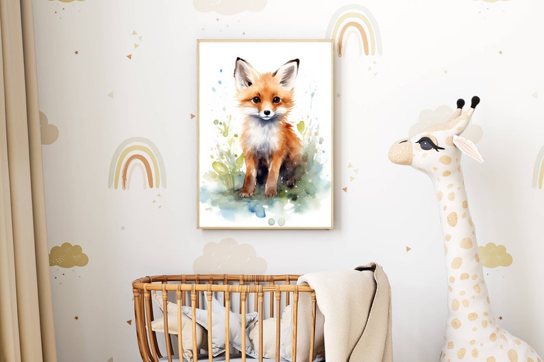 Decorazione per soggiorno | Illustrazione di volpe ad acquerello | Simpatica stampa di animali | Stampa artistica scandinava per cameretta, ufficio, regalo immagine 8