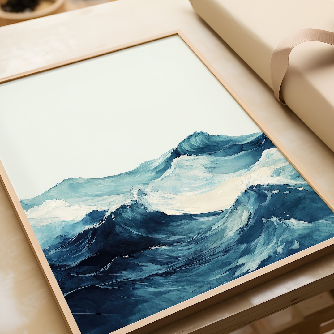 Abstract Ocean Waves Art | Calming Blue Wall Art | Bedroom Decor | Sea ...