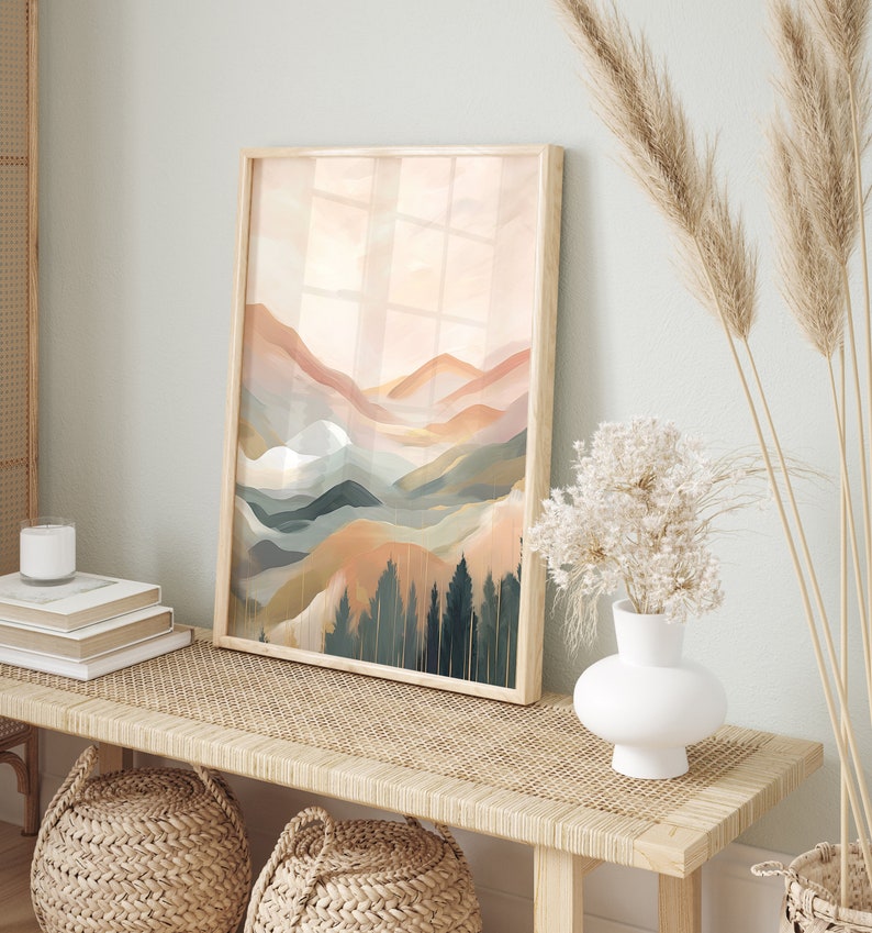 Abstract Mountain Landscape in Soft Tones, Decorative Mountain Wall Art