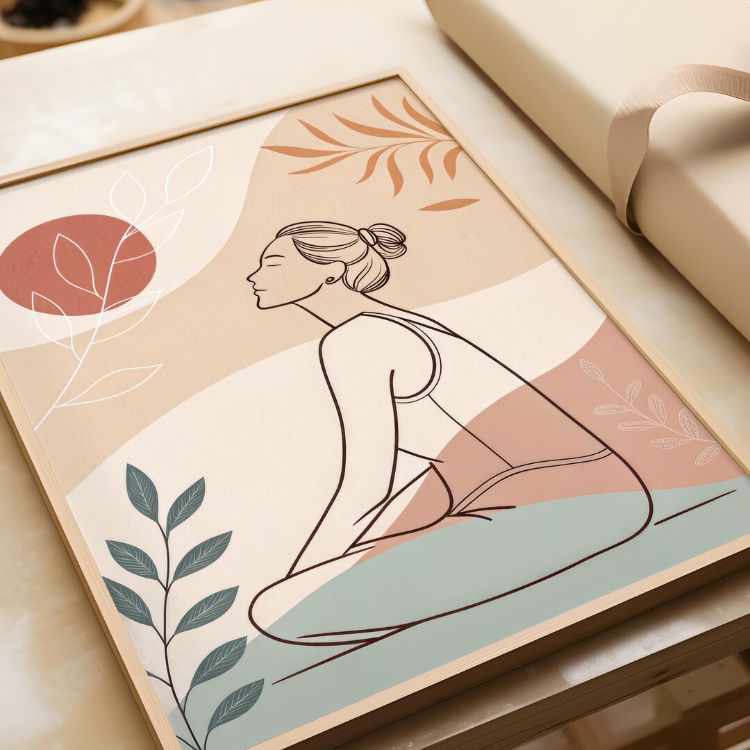 Living Room Wall Decor Nature | Boho Yoga Art Poster | Beige Green ...