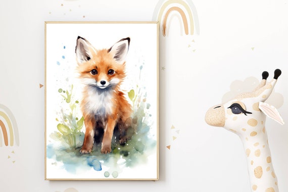Wohnzimmer Deko | Aquarell Fuchs Illustration | Niedlicher Tierprint Natur | Skandinavische Kunst Druck Kinderzimmer Büro Geschenk