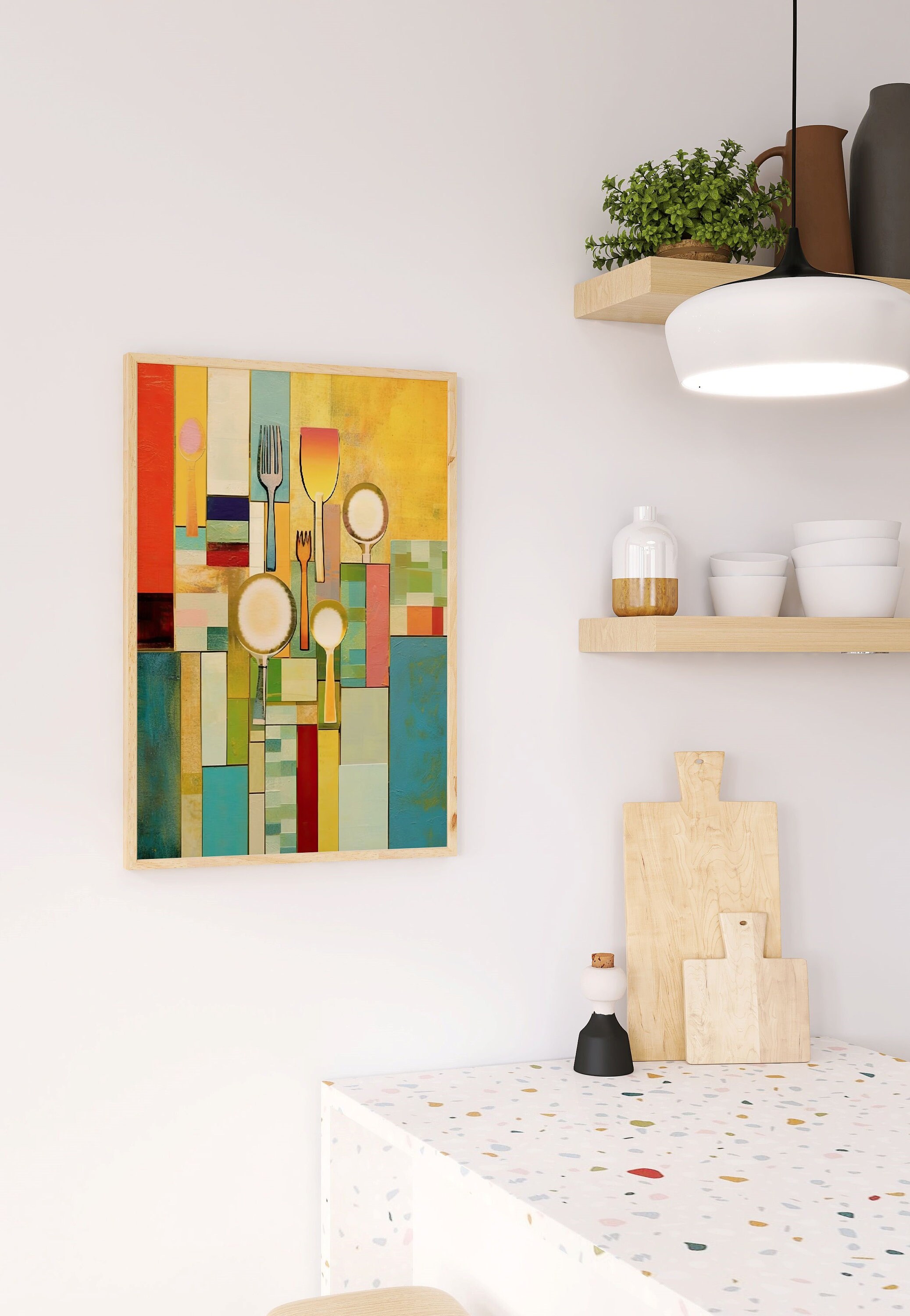 kitchen print - art for kitchen -colourful kitchen... Colorful Kitchen Picture: Abstract Kitchen Utensils in Vibrant Colors ...