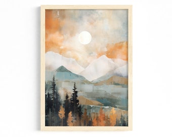 Modern Scandinavian landscape poster | Living room wall art with a nature theme | Autumnal mountain landscape art print | Vibrant wall decor