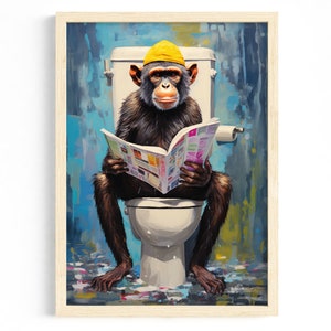 Poster per bagno: Scimmia sul water | Divertente murale per il bagno degli ospiti | Immagine astratta per il bagno | Decorazione unica per il bagno