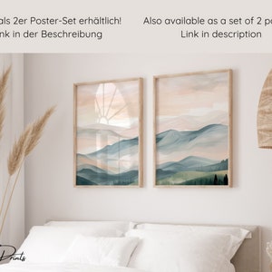 Boho Landschaft Poster Set: Moderne Berglandschaft in 3 Bildern Bergposter im Boho-Stil Dreiteiliges Wandkunst-Trio Grün Beige Grau Bild 3