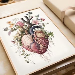 Living Room Artwork Flora | Romantic Heart Picture Floral Style | Creative Wall Art Colorful Practice Decor | Poster Medicine Flowers Retro