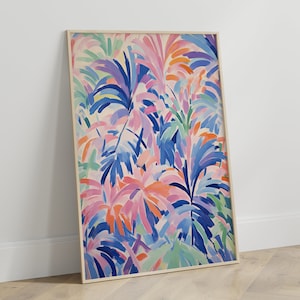 Tropical poster with colorful palm trees | Colorful plants wall art for the living room | Abstract exotic picture | Jungle decoration tropical modern