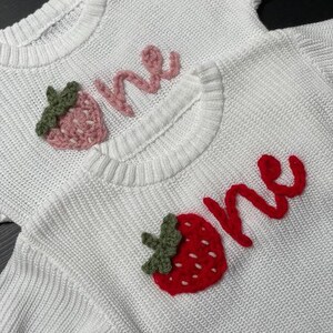 Custom Hand Embroidered Baby Toddler Name/Word Sweater with Strawberry Personalized Knitwear for Your Little, Gift Newborn Birthday