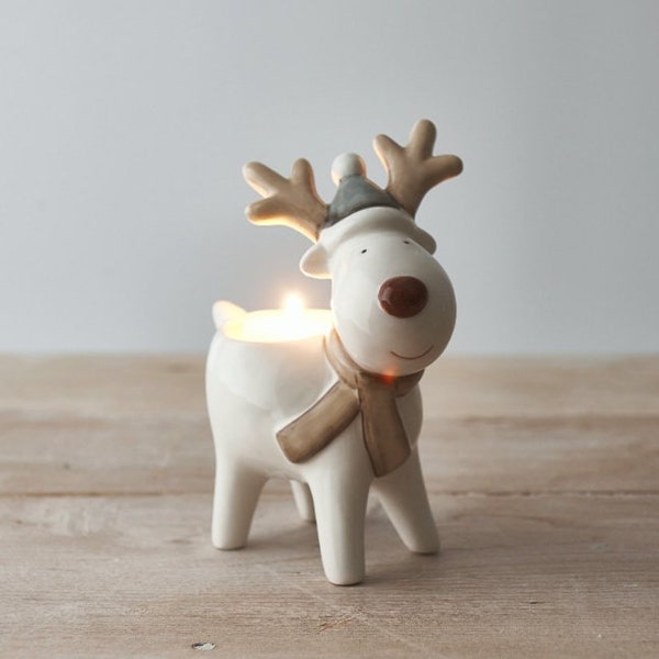 Reindeer Tealight Holder | White Ceramic Reindeer | Tealight Burner | Christmas Decor | Gift | Winter | Cosy | Ornament | Home Decor