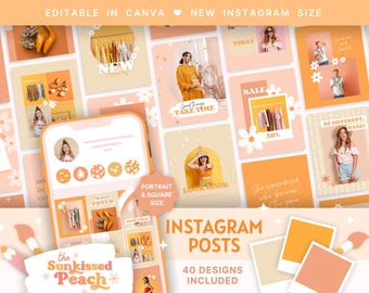 Plantillas para publicaciones de Instagram Canva / Plantillas creativas para Instagram / Colores brillantes / Marca / Plantilla para redes sociales / Creador de contenido / Peach