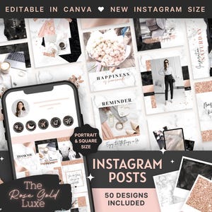 50 Instagram Post Templates Canva | Marble | Rose Gold | Influencer ...