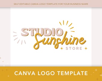 Modello di progettazione del logo Canva / Modello di logo modificabile / Design del logo per piccole imprese / Branding / Design del logo retrò / Logo Bright Sunshine Boho