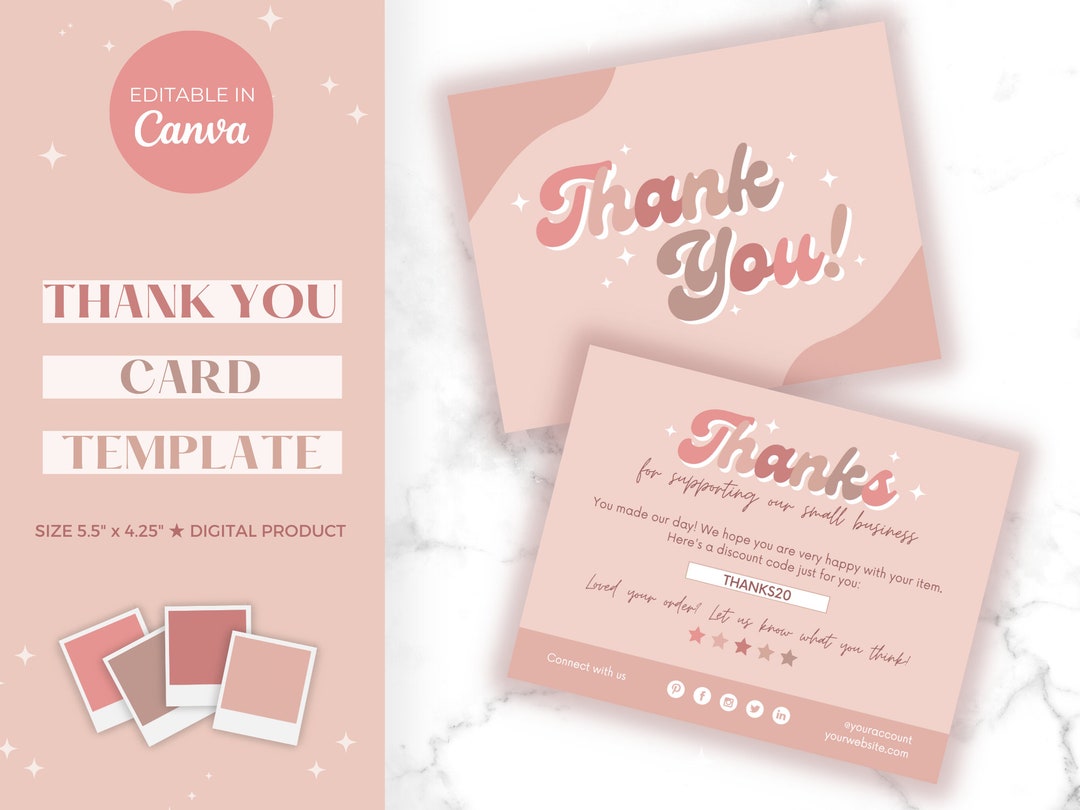 Thank You Card Template Canva Nude Rose Blush Colors Thankyou Order ...