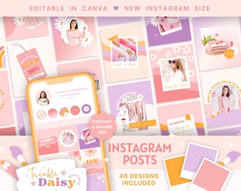 Plantillas de publicaciones de Instagram Canva / Plantillas creativas de Instagram / Colores brillantes / Marca / Plantilla de redes sociales / Creador de contenido / Daisy