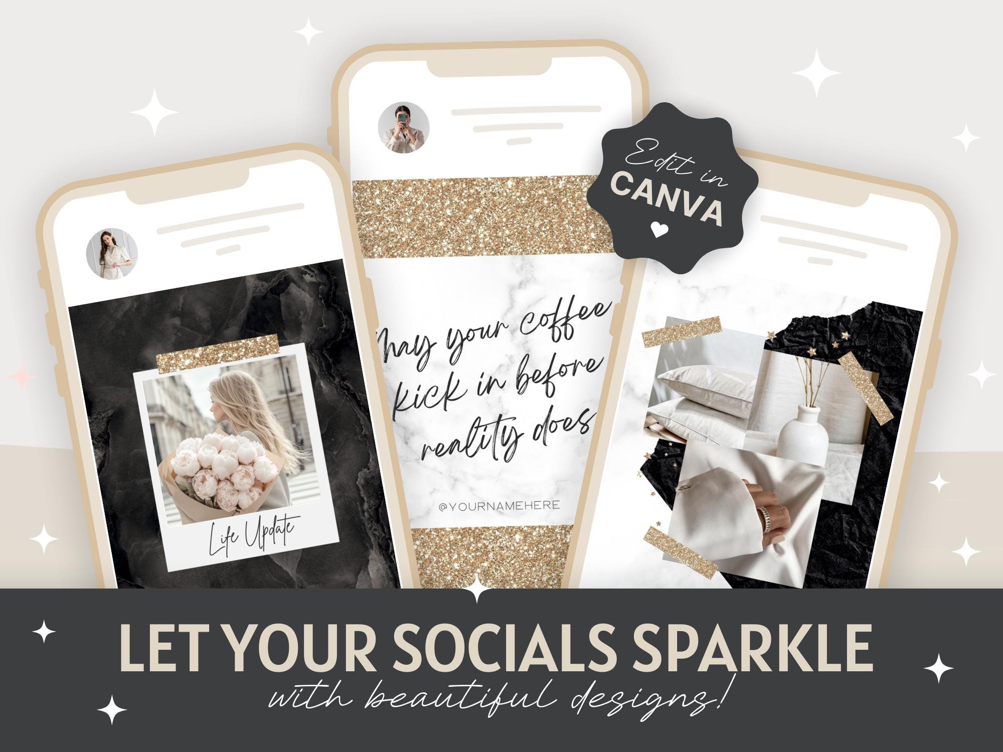 50 Instagram Post Templates Canva | Marble | Gold | Influencer ...