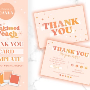 Dankeskarten-Vorlage Canva | Helle Boho Farben Danke Bestellkarte | Kleine Unternehmen Branding | Danksagungskarten-Rezension handgemachte Visitenkarte