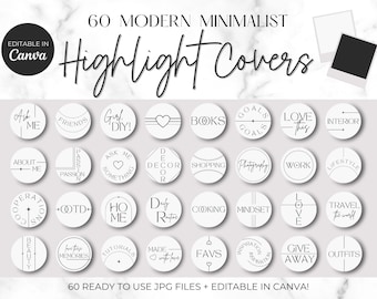 Instagram Highlight Covers | Modern Minimalist | White | Story Covers IG | Modern Aesthetic, Canva IG Highlight, Word Highlights Lettering