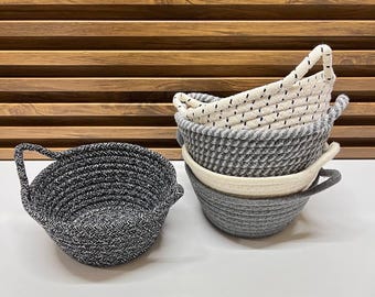 Set of 4 Cotton Rope Storage Baskets, Minimalist Organizer Bins, Bathroom Storage, Nursery Decor, Shelf Organizer, Modern Home Decor