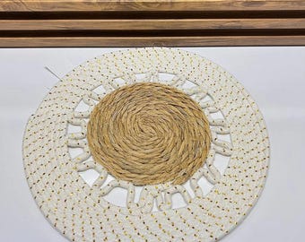 Boho Round Placemats Set, Handwoven Hemp & Cotton Table Mats, Rustic Table Decor, Farmhouse Dining Decor, Natural Fiber Placemat