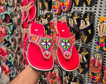Moroccan Leather Sandals for Women – Handmade Berber Flip Flops – Colorful Artisan Thong Sandals – Comfortable Summer Shoes
