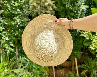 Handmade Moroccan Straw Hat – Wide Brim Sun Hat – Boho Summer Beach Hat – Natural Palm Leaf Hat – Women Sun Protection Hat