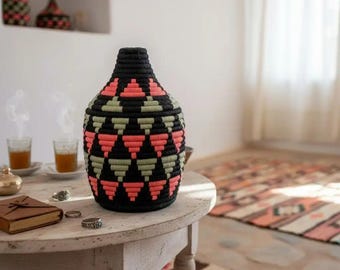 Handmade Moroccan Berber Basket, Decorative Storage Box, Ethnic Wool Basket, Boho Home Decor, Artisan Handwoven Container, Unique Gift