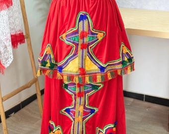 Handmade Amazigh Red Skirt – Moroccan Berber Embroidered Skirt – Boho Ethnic Festival Skirt – Traditional Tribal Clothing – Statement Skirt