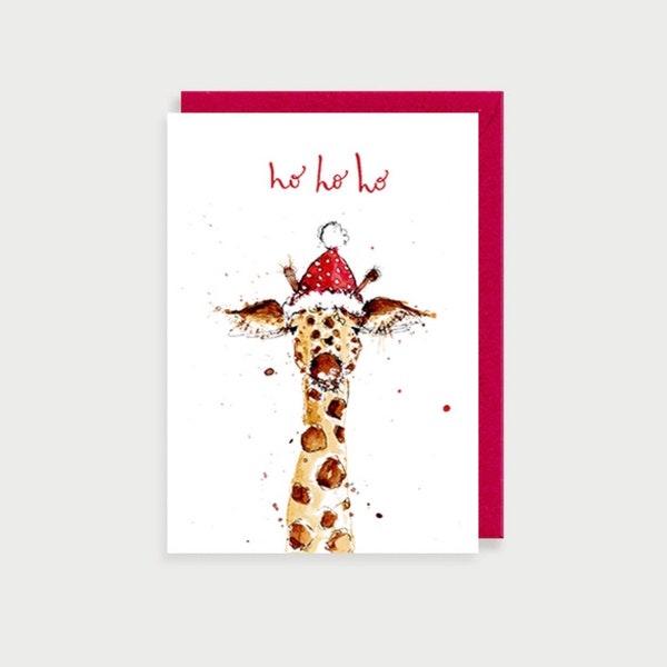 Ho Ho Ho Christmas Luxury Greetings Card Blank Insert Xmas Giraffe Friend Family