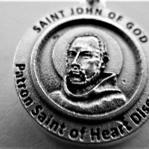 St. John of God - with Prayer  3/4&quot; Tall Silver Tone MADE IN ITALY.  New!