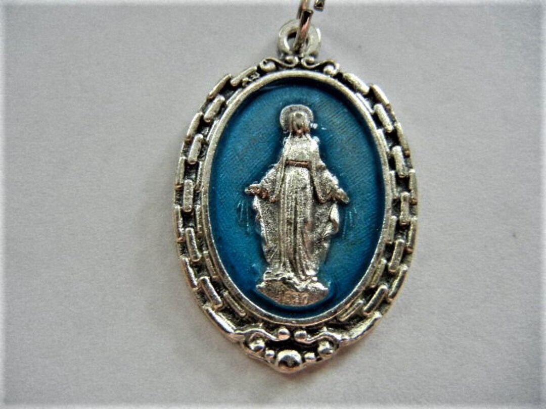 Miraculous Medal - Blue Enamel 1 1/4 Inch Double Sided Oval Medal NEW ...