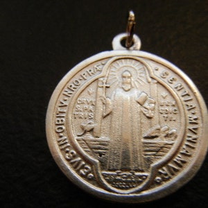 St. Benedict Double Sided Round Jubilee Exorcism Medal  1" Medal NEW! Made in Italy Bright Silver Tone