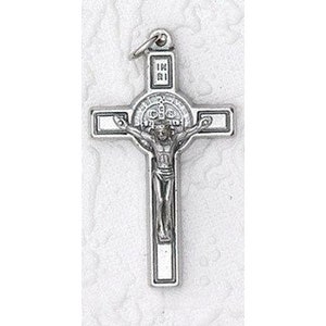 St. Benedict Double Sided Exorcism Medal Cross  Silver Tone  1 1/2" Medal NEW! Made in Italy