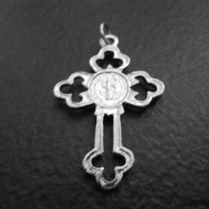 St. Benedict Double Sided Exorcism Medal Cross  Silver  1 1/4" Medal NEW! Made in Italy
