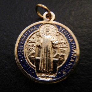 St. Benedict Double Sided Round Jubilee Exorcism Medal  3/4&quot; Medal NEW! Made in Italy Gold & Enamel