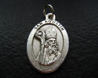San Agustin (St. Augustine - Spanish) Ruega por Nosotros - Double Sided Medal 1" tall Oval Medal NEW! Made in Italy LOT OF 39 medals>