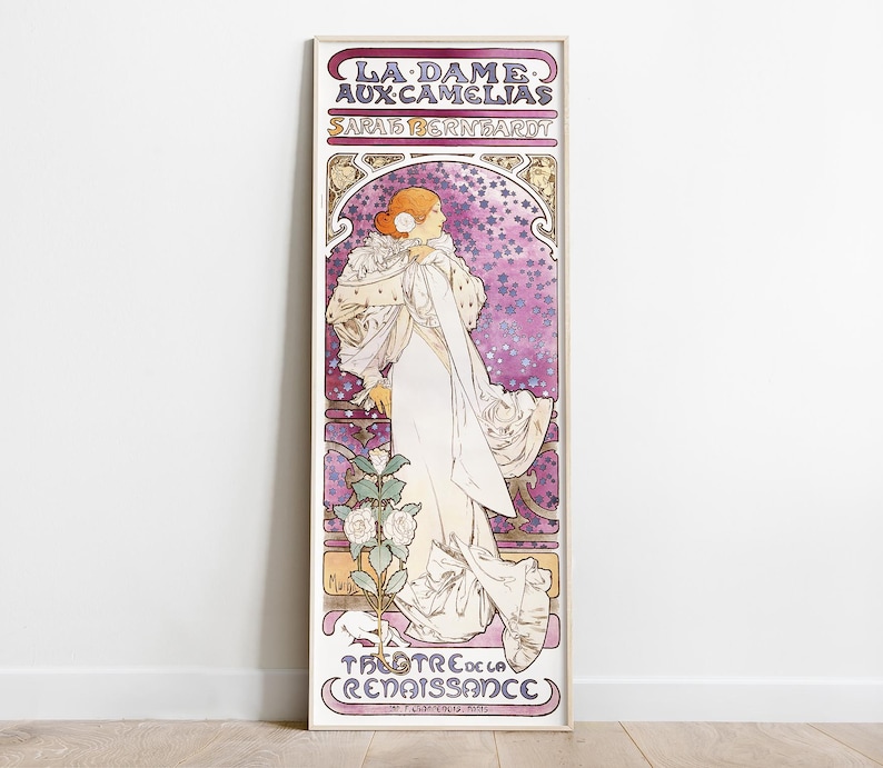 La Dame aux Camélias by Alphonse Mucha, Tall Wall Decor, Art Nouveau Poster, Vertical Wall Decor image 1