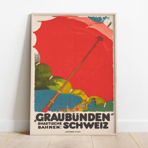 Rhätische Bahn Plakat, Vintage Reiseplakat, Graubünden Schweiz, Augusto Giacometti