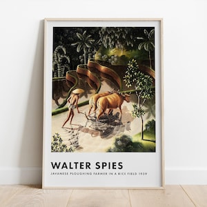 Javaanse boer door Walter Spies – rijstveldschilderij uit de jaren 1930, tropisch realisme, exotische landschapskunst
