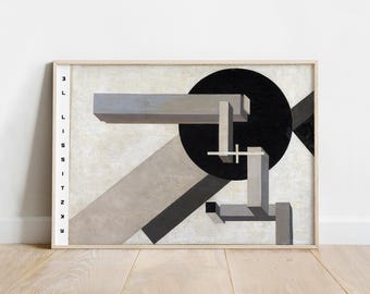 El Lissitzky Art, Proun 1D, Suprematist Art Print, Black and White Wall Art