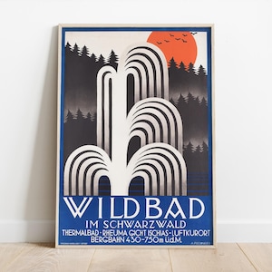 Wild Bad Vintage Poster, Therme, Therme, Art Deco Werbung, Poster und Prints